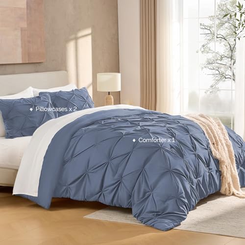 Andency Full Pinch Pleat Dark Blue Comforter Set 3 Piece Bedding - Image 6