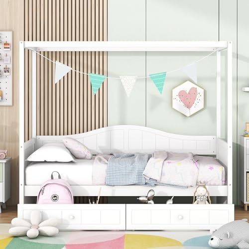 Merax Twin Canopy Daybed with 2 Drawers, Wooden Frame - Image 3