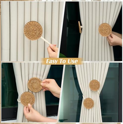 Panelee 2 Pack Boho Curtain Tiebacks, Rattan Curtain Holdbacks - Image 6