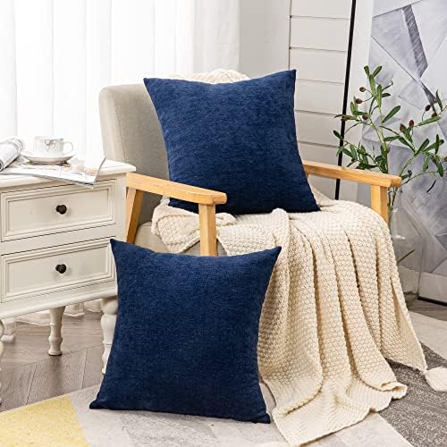 GAWAMAY Navy Blue Chenille Throw Pillow Covers 26x26 Set of 2 - Image 3