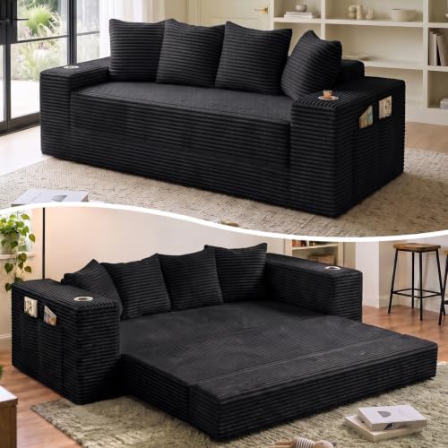 77" Convertible Futon Sofa Bed, Boneless Couch by Pionex