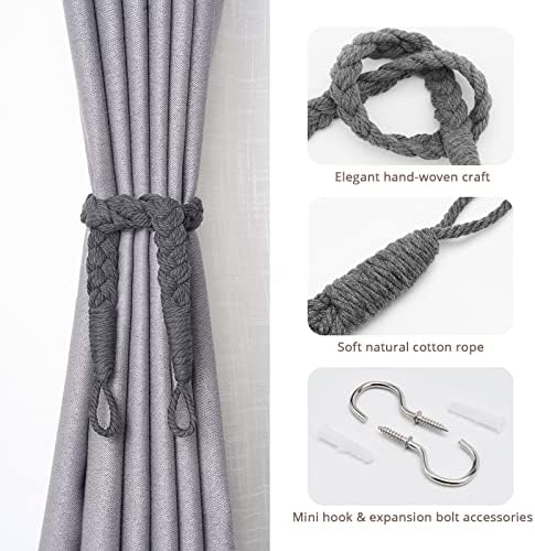 NICEEC 4 Pack Natural Cotton Rope Curtain Tiebacks Elegant Boho Style - Image 2