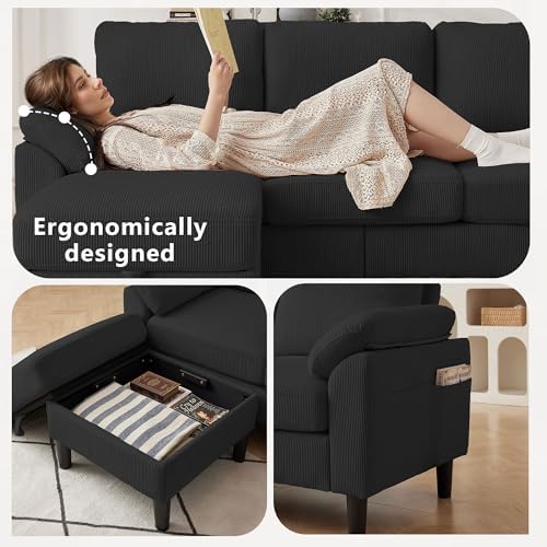80''L Shaped Sectional Sofa Couch, 3 Seater Corduroy Sofa - Image 5