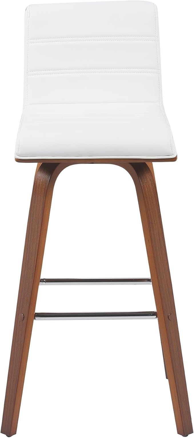 Vienna Modern Swivel Bar Height Stool with Snow White Faux Leather Seat and Walnut Finished Wood Frame Set of 3