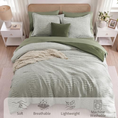Full Size Comforter Set Light Olive Green Boho Bedding Set 7 Pieces - Image 4