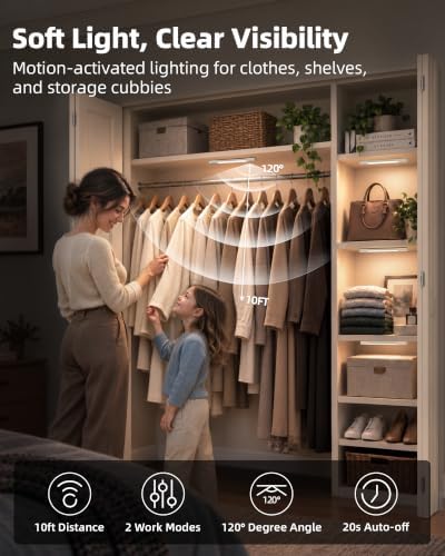 EZVALO 8'' Motion Sensor Closet Lights, Under Cabinet Lighting, 6 Pack - Image 2