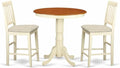 East West Furniture EDVN3-WHI-C 3 Piece Kitchen Counter Height Dining Set Contains a Round Dining Room Table with Pedestal and 2 Linen Fabric Upholstered Chairs, 30x30 Inch, Buttermilk & Cherry