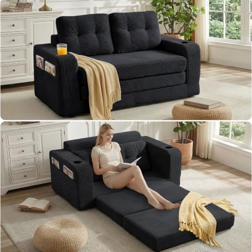 54" Boneless Convertible Sofa Bed, Corduroy Fold Out Sofa by IZLKQC