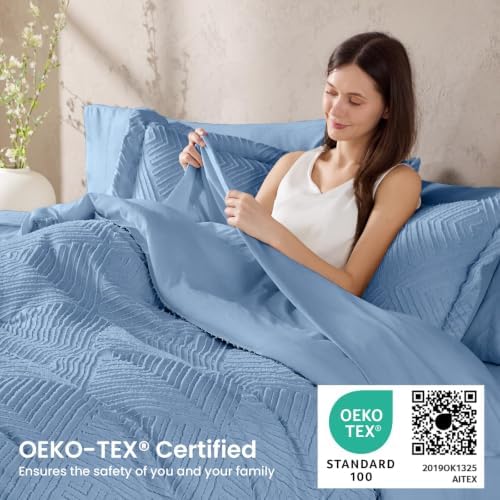 JOLLYVOGUE Twin Comforter Set 5-PCS, Boho Tufted Bed in a Bag, Dusty Blue - Image 6