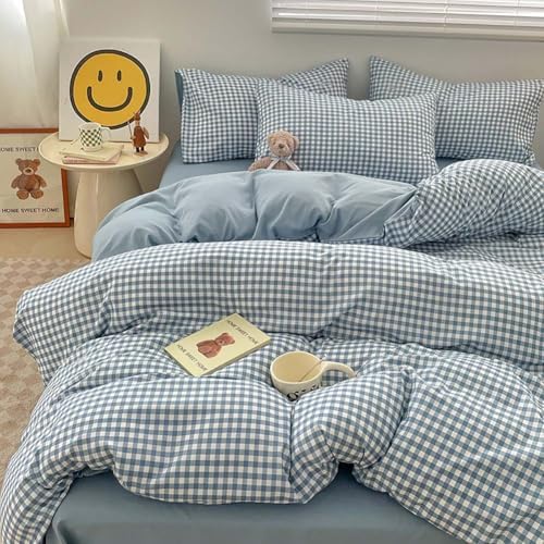 Nayoroom Gingham Comforter Set Queen Reversible Blue Plaid Dorm Bedding - Image 3