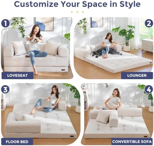 MAXYOYO 63" Convertible Sofa Bed, Boneless Futon Couch Floor Sofa - Image 4