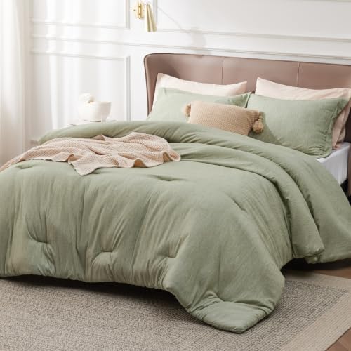 Bedsure Tea Green Full Size Comforter Set, Cationic Dyed Bedding Set 3 Pcs - Image 2