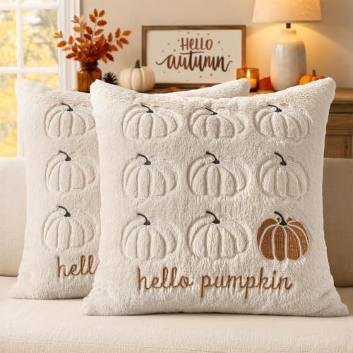 MIULEE Fall Pumpkin Pillow Covers 20x20 Beige Fall Decor by MIULEE
