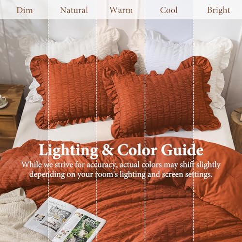 JOLLYVOGUE Burnt Orange Queen Comforter Set, 3 Pieces Seersucker Comforters - Image 7