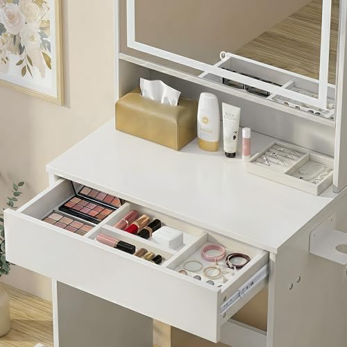 Small Vanity Desk with Lighted Mirror & Charging Station, Compact Mini Dressing - Image 3