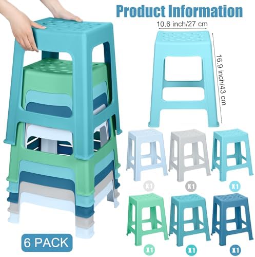 TURSTIN 6 Pack Plastic Stools 16.9 Inch Nesting Stools 6 Color Portable - Image 3