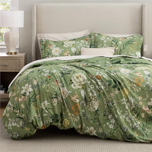 Bedsure Olive Green Floral King Size Comforter, Soft Fall Bedding 3 Pcs - Image 7