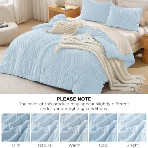 Andency Light Blue Comforter Set Queen Size, 3 Pieces Boho Bed Set - Image 6