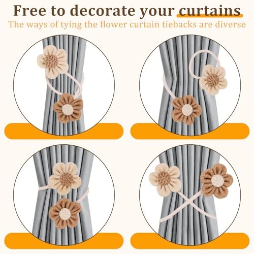 4 Pack Flower Curtain Tiebacks, Rope Curtain Tiebacks Boho Style, Simple - Image 5