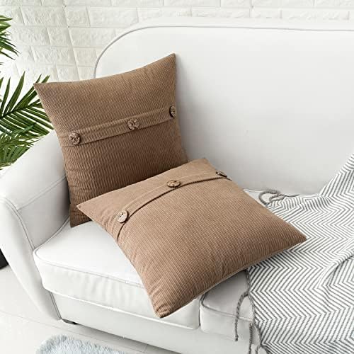 HWY 50 Taupe Chenille Throw Pillow Covers 20x20 Inch Buttons Pack of 2 - Image 4