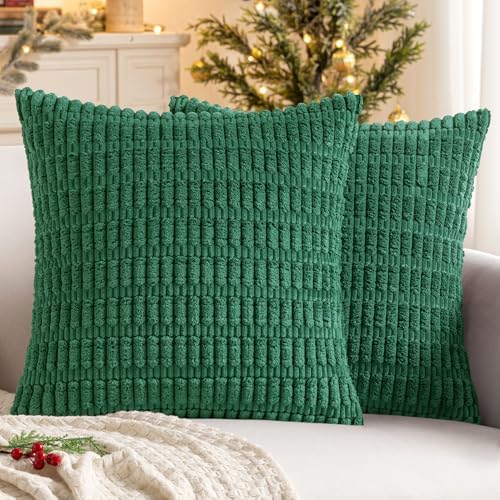 MIULEE Christmas Corduroy Decorative Pillow Covers 20x20 Green Pack of 2 by MIULEE