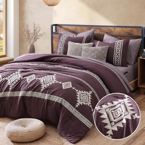 MaiRêve Embroidery Queen Comforter Set 7 Pieces Purple Western Bed in a Bag by MaiR%C3%AAveHomeCollection