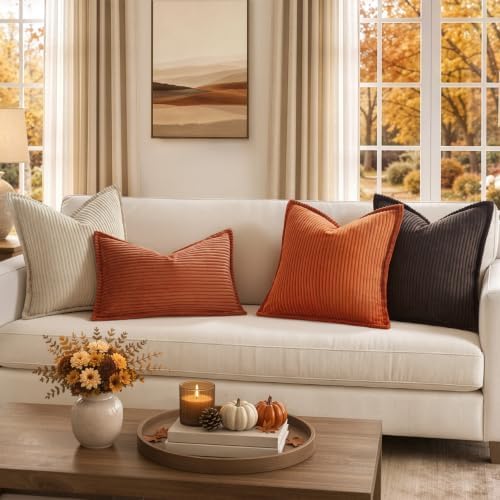 MIULEE Fall Couch Pillow Covers Lumbar 12x20 Rust Textured Corduroy - Image 6