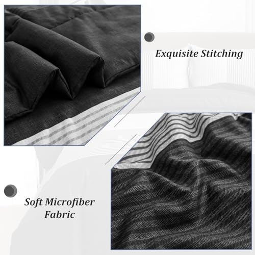 WONGS BEDDING Black Comforter Set Full, Reversible Black Grey Stripe Down - Image 6