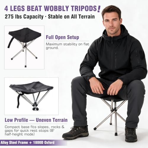 1.2lb Ultralight Telescoping Folding Camping Stool, Portable Collapsible Stool - Image 3