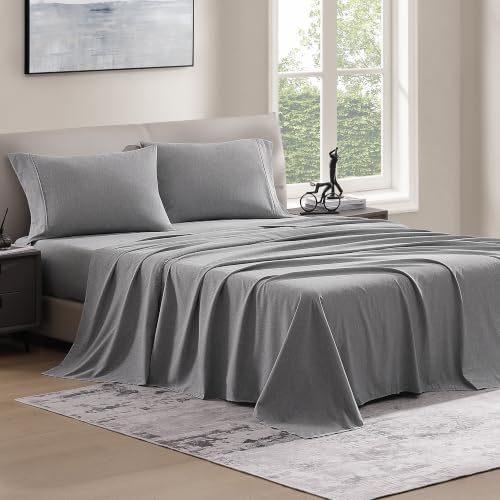 SE&RISY Heathered Gray Queen Sheet Set, Includes 1 Fitted Sheet, 1 Flat Sheet - Image 2