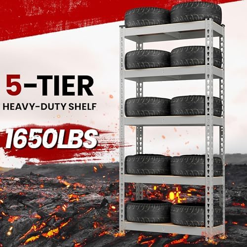 Yaheetech 5-Tier Heavy Duty Storage Shelves 28"W x 12"D x 60"H Light Gray - Image 5