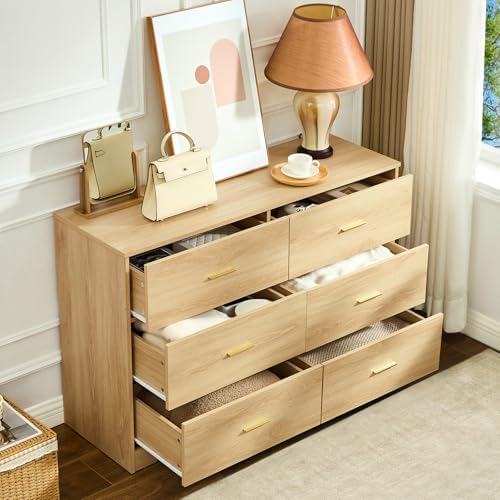 Natural Oak Dresser for Bedroom, 6 Drawer Dressers & Chests of Drawers - Image 3