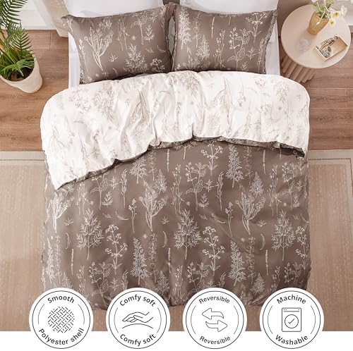 Love's cabin Floral Comforter Set Cute Bedding King Reversible Light Taupe - Image 5