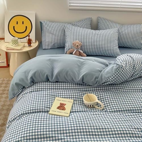 Nayoroom Gingham Comforter Set Queen Reversible Blue Plaid Dorm Bedding - Image 5