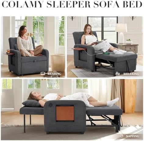 COLAMY Convertible Sleeper Chair-Fabric Futon Sofa Bed, Single Sleeper Sofa - Image 3