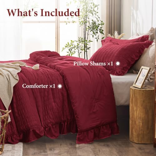 JOLLYVOGUE Burgundy Twin/Twin XL Comforter Set, 2 Pieces Seersucker Lightweight - Image 6