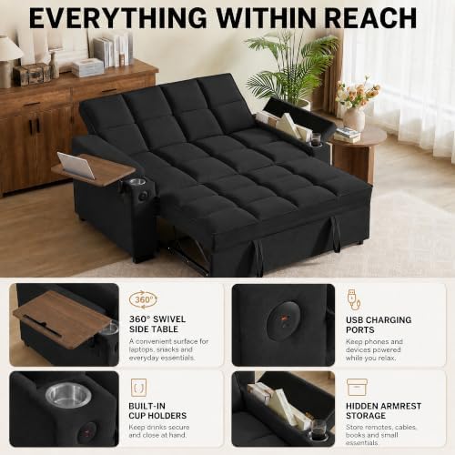 65" Sleeper Sofa Bed, 3-in-1 Convertible Pull-Out Loveseat - Image 3