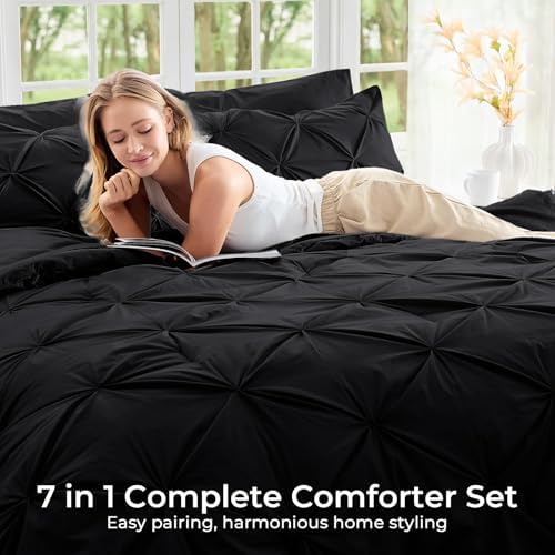Sasttie Twin Comforter Set, 5-Piece Bed in a Bag, Pintuck Bedding Sets - Image 6