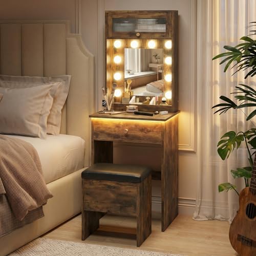 ARTETHYS Small Vanity with Mirror & RGB Light Rustic Makeup Set by ARTETHYS