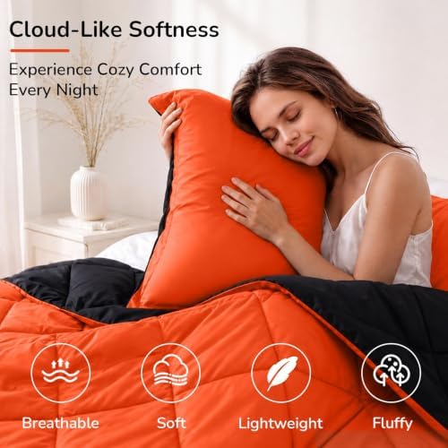 downluxe Twin Comforter Set Soft Reversible 2 Pieces, Flame/Black - Image 3