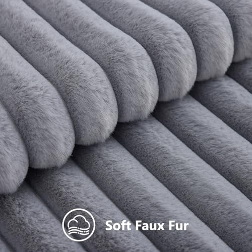 decorUhome Fall Faux Fur Throw Pillow Covers 16x16 Set of 2 Grey - Image 2