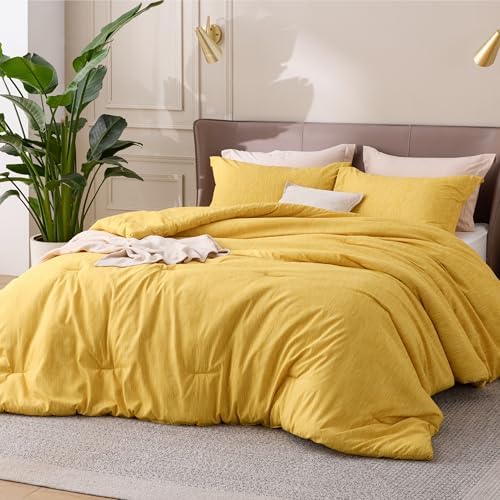 Bedsure Yellow Full Size Comforter Set, Soft Cationic Dyed Bed Set 3 Pcs - Image 5