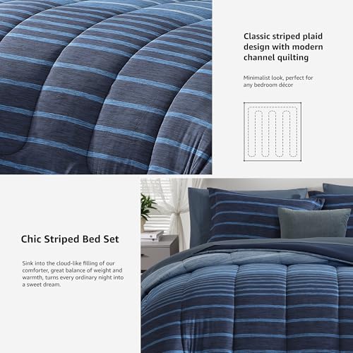 Monbix Queen Comforter Set-7 Pieces Striped Bed in a Bag Queen Bedding Sets - Image 5