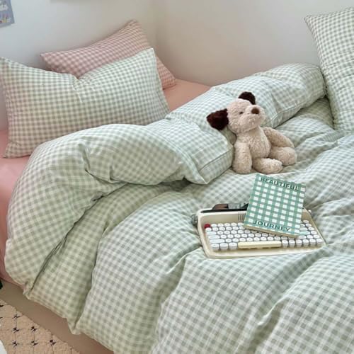 Nayoroom Green Gingham Comforter Set Queen Plaid Checkered Dorm Bedding - Image 3