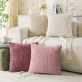 Set of 4 Pink Beige White Decorative Throw Pillow Covers 24x24 Inch Corduroy by Cozoomy