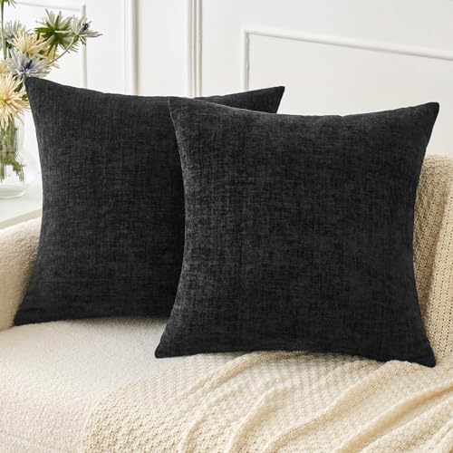MIULEE Soft Chenille Throw Pillow Covers Black 18x18 Inch Pack of 2 by MIULEE