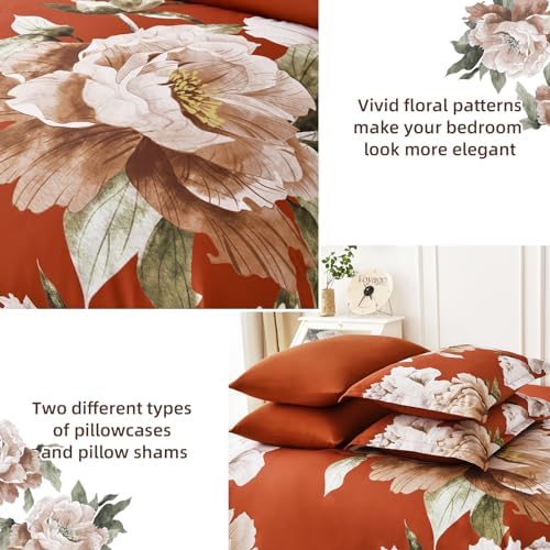 Burnt Orange Comforter Set King Size, 7 Piece Floral Bed in a Bag - Image 5