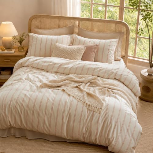 Striped Comforter Set Full Size Yellow Pink Bedding Set 3 Pieces - Image 3