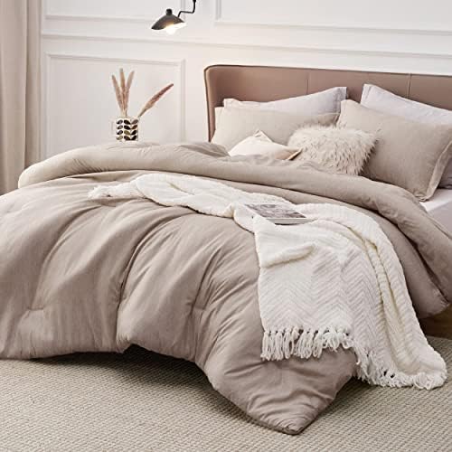 Bedsure Oat Cal King Comforter Set, Soft Cationic Dyed Bedding Set 3 Pcs - Image 2