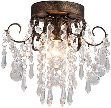 Q&S Small Crystal Ceiling Light Fixture Flush Mount, Bedroom Hallway Closet by QSLighting